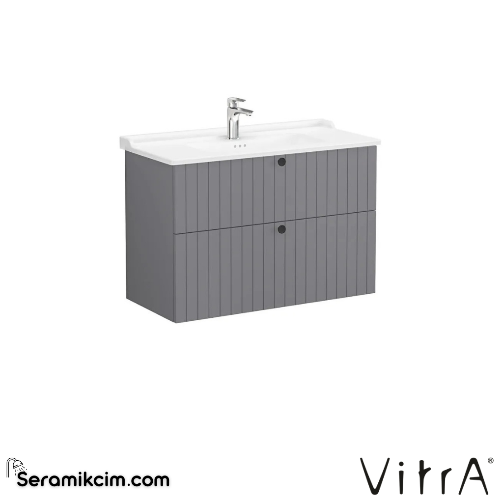 Vitra Root Groove Lavabo Dolabı, İki Çekmeceli, 100 Cm, Mat Gri, Klasik Lavabolu - 69466
