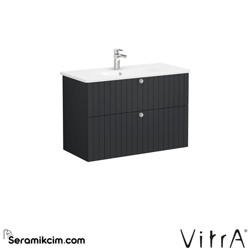 Vitra Root Groove Lavabo Dolabı, İki Çekmeceli, 100 Cm, Mat Grafit, Yuvarlak Lavabolu - 69461