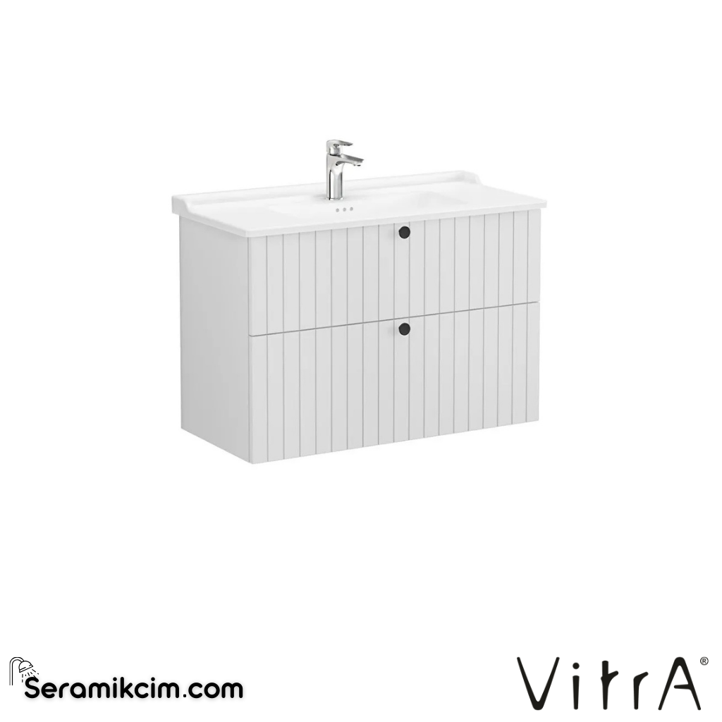 Vitra Root Groove Lavabo Dolabı, İki Çekmeceli, 100 Cm, Mat Açık Gri, Klasik Lavabolu - 69465
