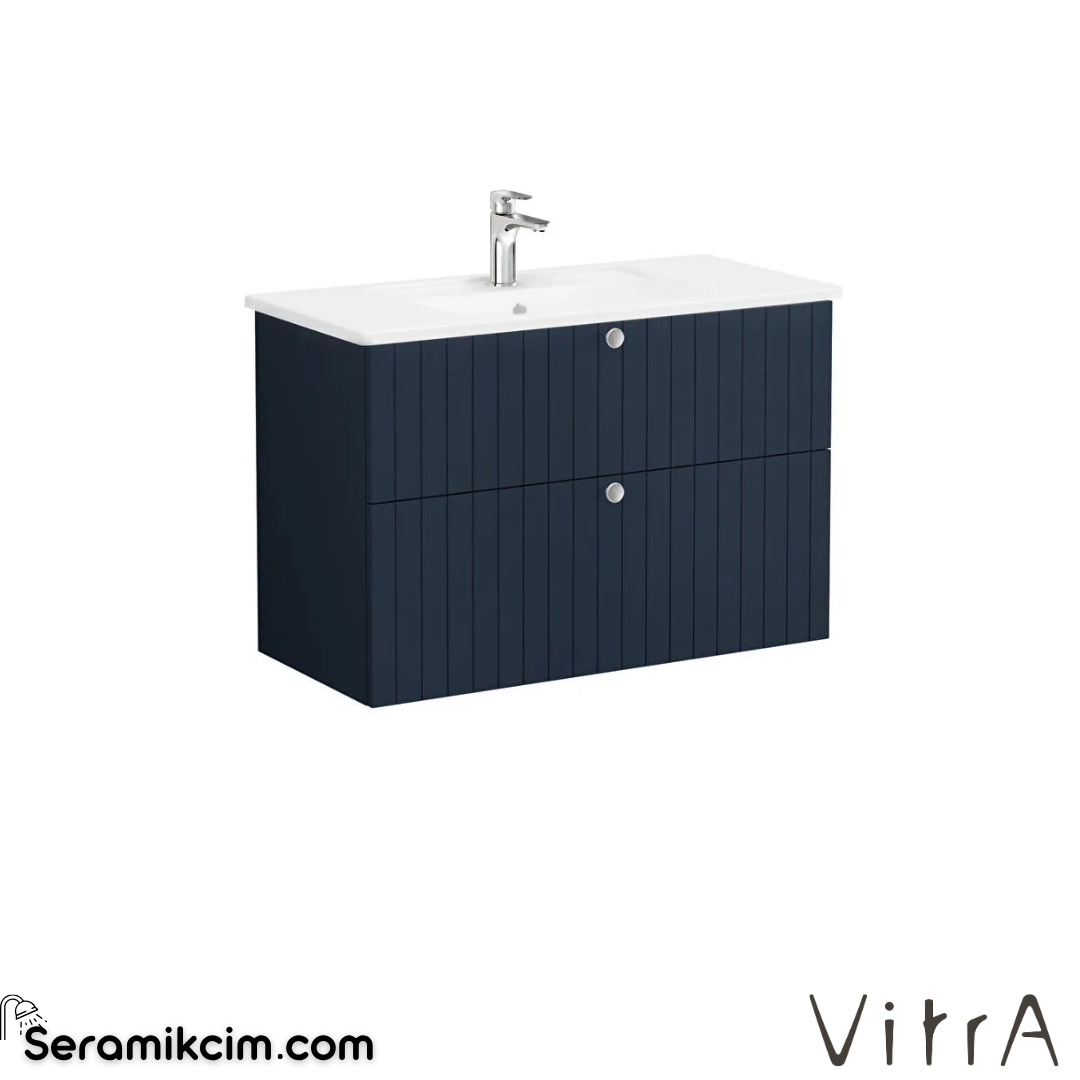 Vitra Root Groove Lavabo Dolabı, İki Çekmeceli, 100 Cm, Mat Lacivert, Köşeli Lavabolu 69455