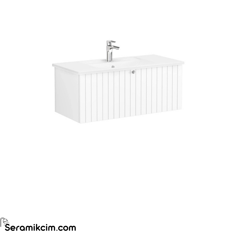Vitra Root Groove Lavabo Dolabı, Tek Çekmeceli, 100 Cm, Mat Beyaz, Köşeli Lavabolu