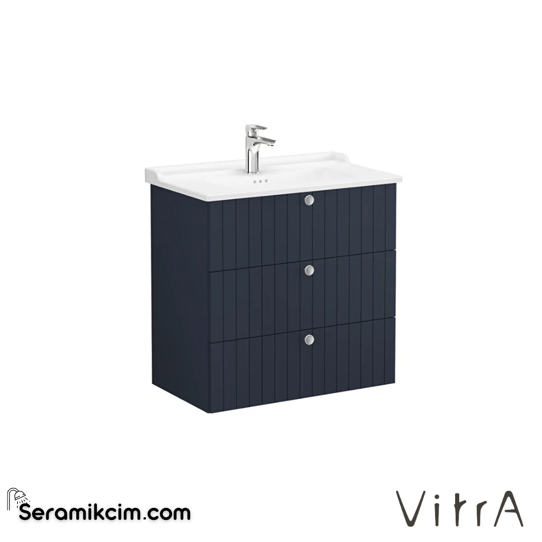 Vitra Root Groove Lavabo Dolabı, Üç Çekmeceli, 80 Cm, Mat Lacivert, Klasik Lavabolu - 69511