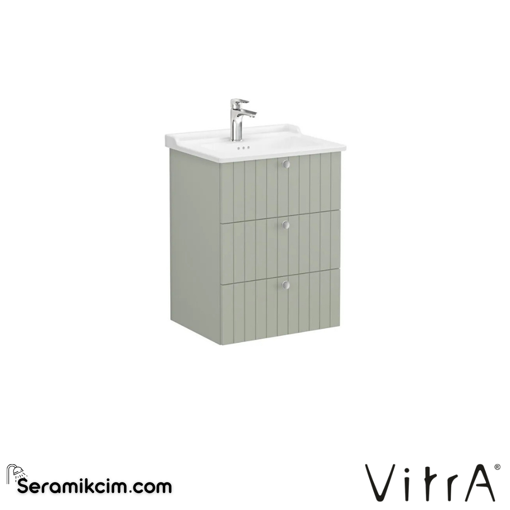 Vitra Root Groove Lavabo Dolabı, Üç Çekmeceli, 60 Cm, Mat Retro Yeşil, Klasik Lavabolu - 69491