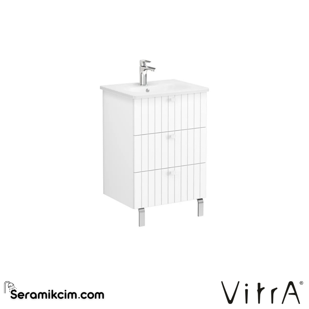 Vitra Root Groove Lavabo Dolabı, Üç Çekmeceli, 60 Cm, Mat Beyaz, Yuvarlak Lavabolu - 69478