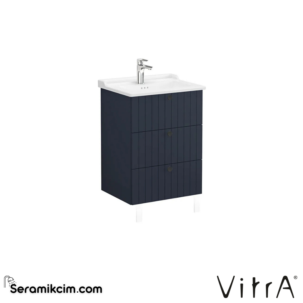 Vitra Root Groove Lavabo Dolabı, Üç Çekmeceli, 60 Cm, Mat Lacivert, Klasik Lavabolu - 69490