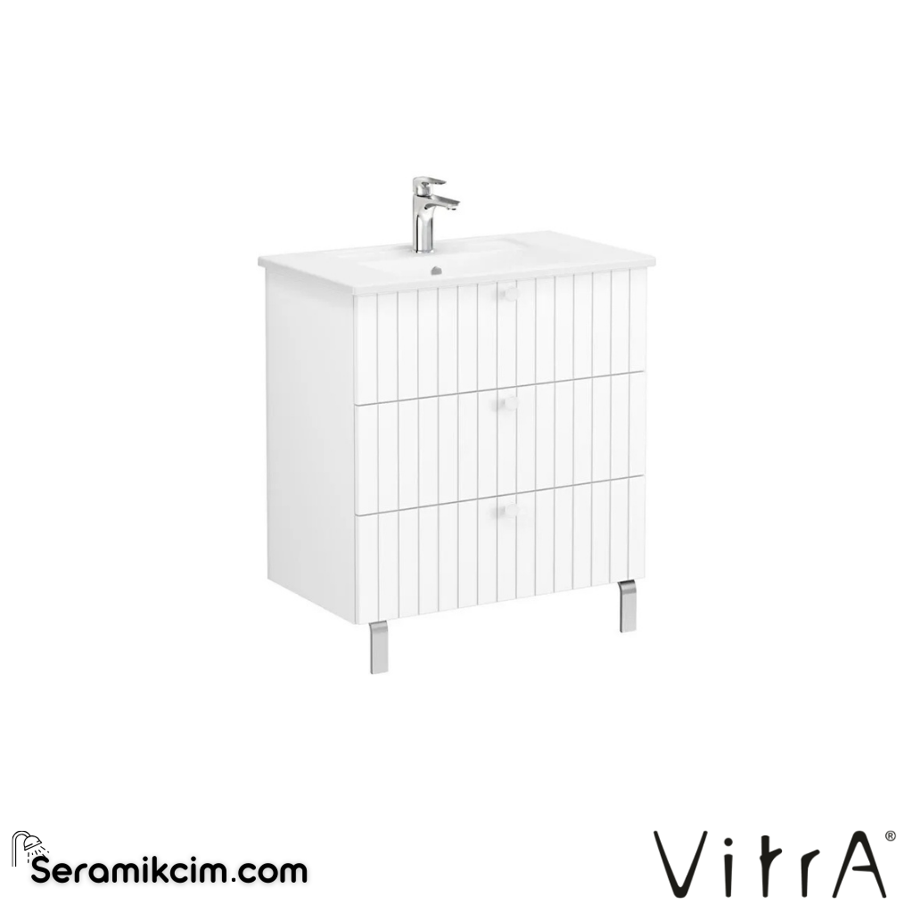 Vitra Root Groove Lavabo Dolabı, Üç Çekmeceli, 80 Cm, Mat Beyaz, Köşeli Lavabolu - 69492