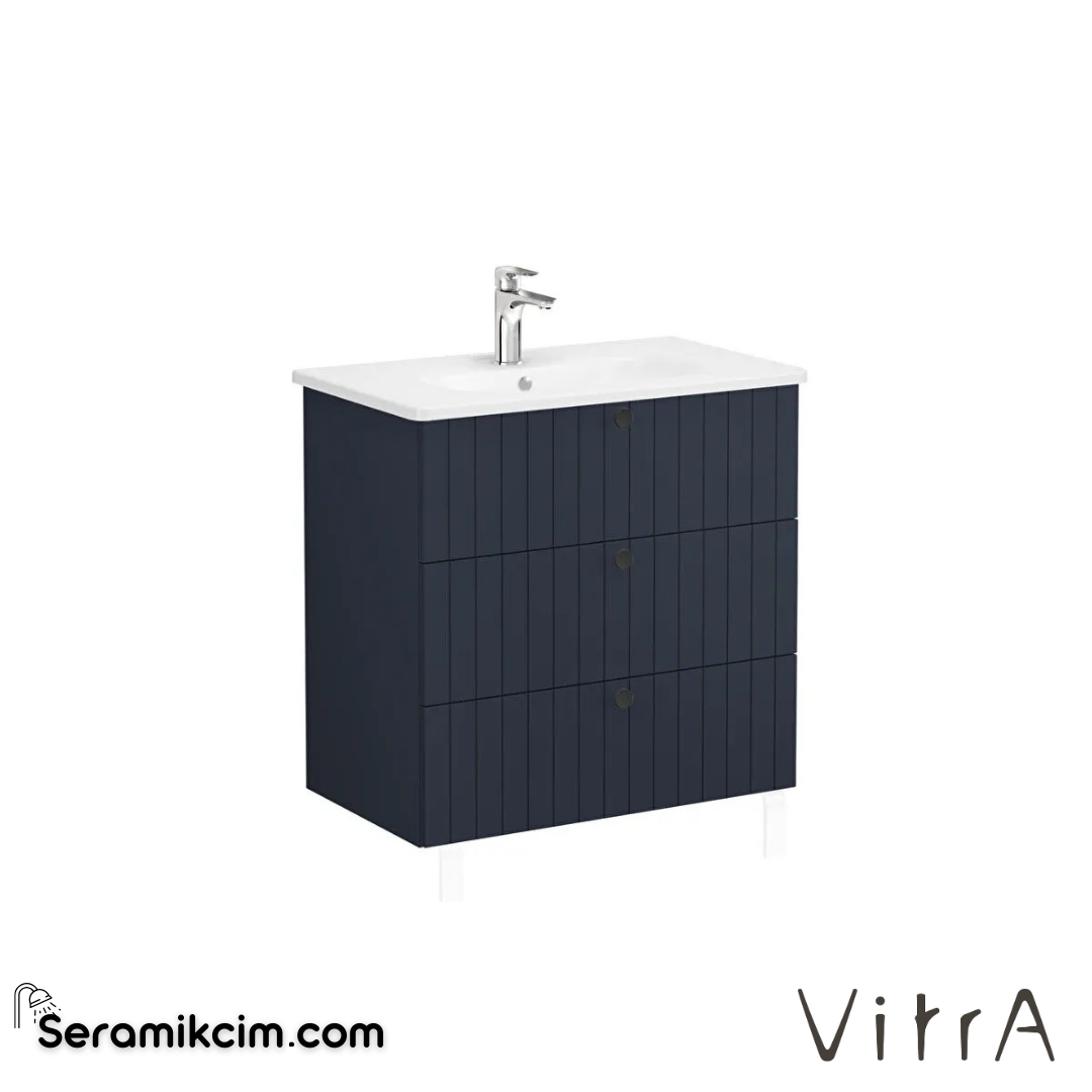 Vitra Root Groove Lavabo Dolabı, Üç Çekmeceli, 80 Cm, Mat Lacivert, Yuvarlak Lavabolu - 69504