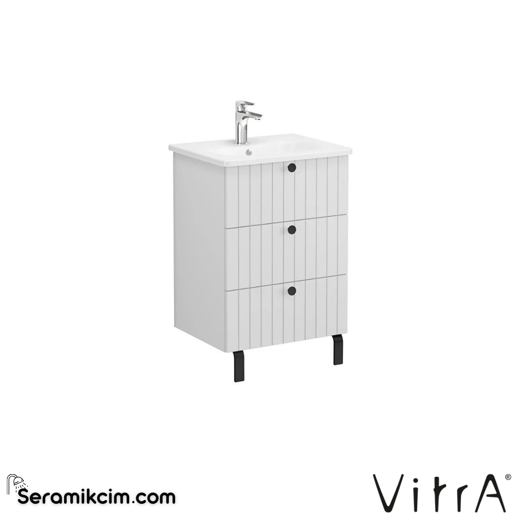 Vitra Root Groove Lavabo Dolabı, Üç Çekmeceli, 60 Cm, Mat Açık Gri, Yuvarlak Lavabolu - 69479
