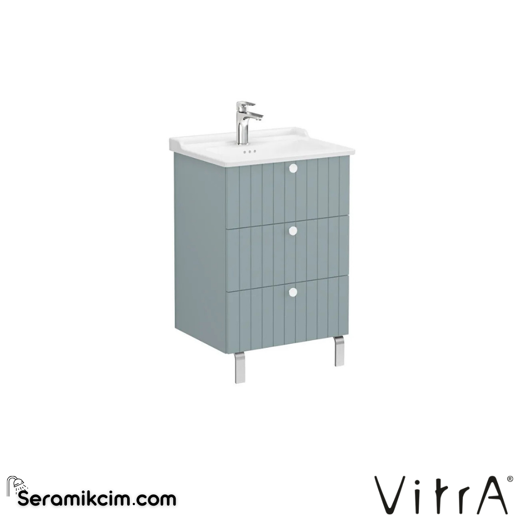 Vitra Root Groove Lavabo Dolabı, Üç Çekmeceli, 60 Cm, Mat Fiyord Yeşili, Klasik Lavabolu - 69488