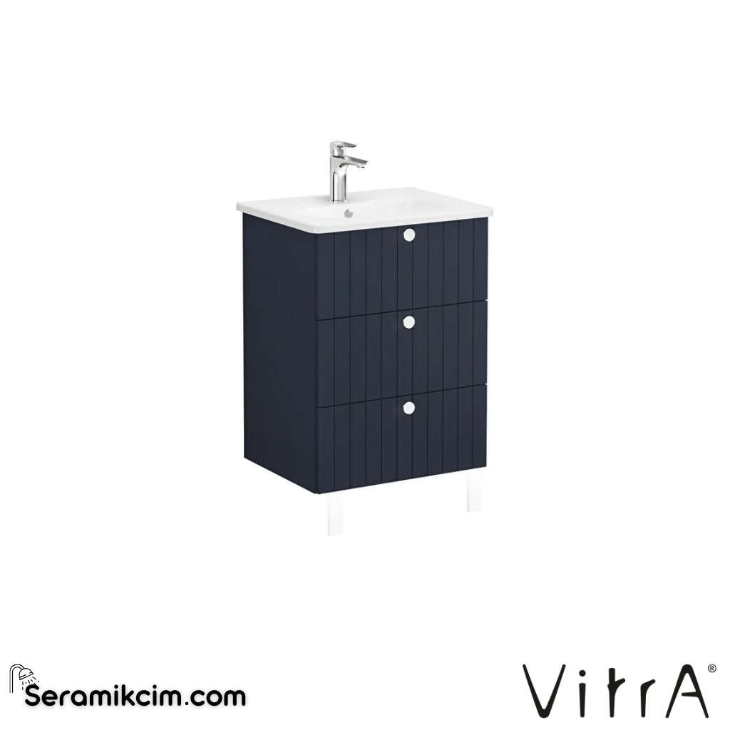 Vitra Root Groove Lavabo Dolabı, Üç Çekmeceli, 60 Cm, Mat Lacivert, Yuvarlak Lavabolu - 69483