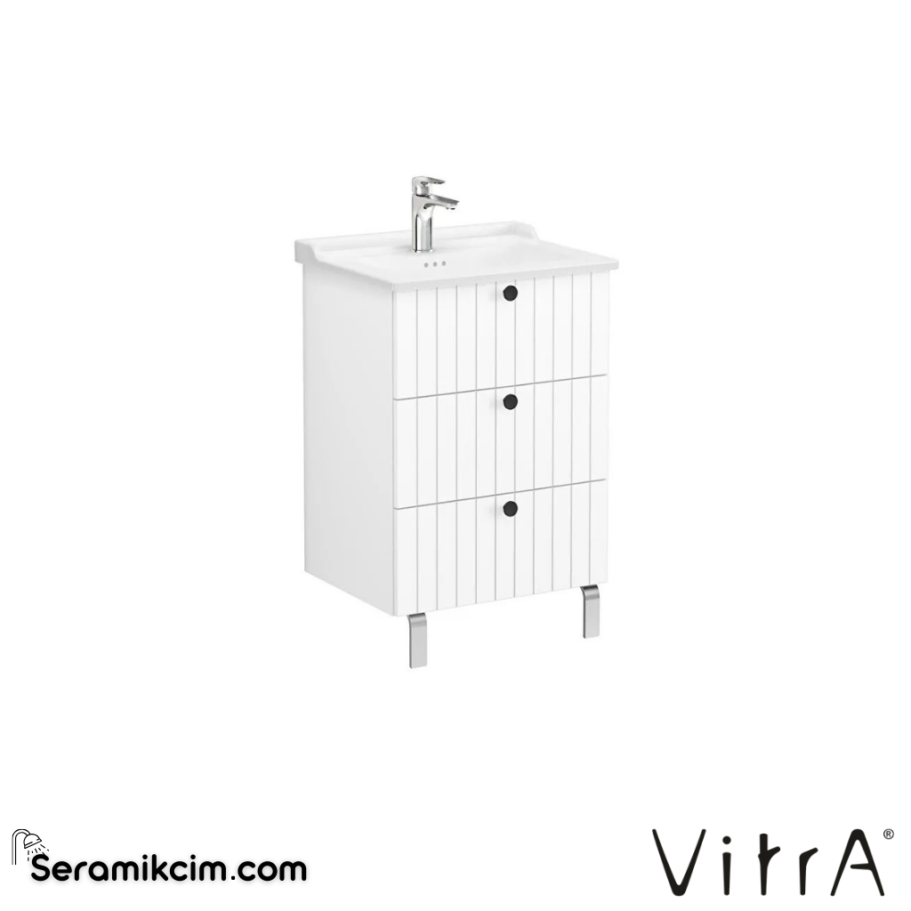 Vitra Root Groove Lavabo Dolabı, Üç Çekmeceli, 60 Cm, Mat Beyaz, Klasik Lavabolu - 69485