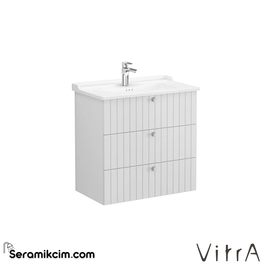Vitra Root Groove Lavabo Dolabı, Üç Çekmeceli, 80 Cm, Mat Açık Gri, Klasik Lavabolu - 69507