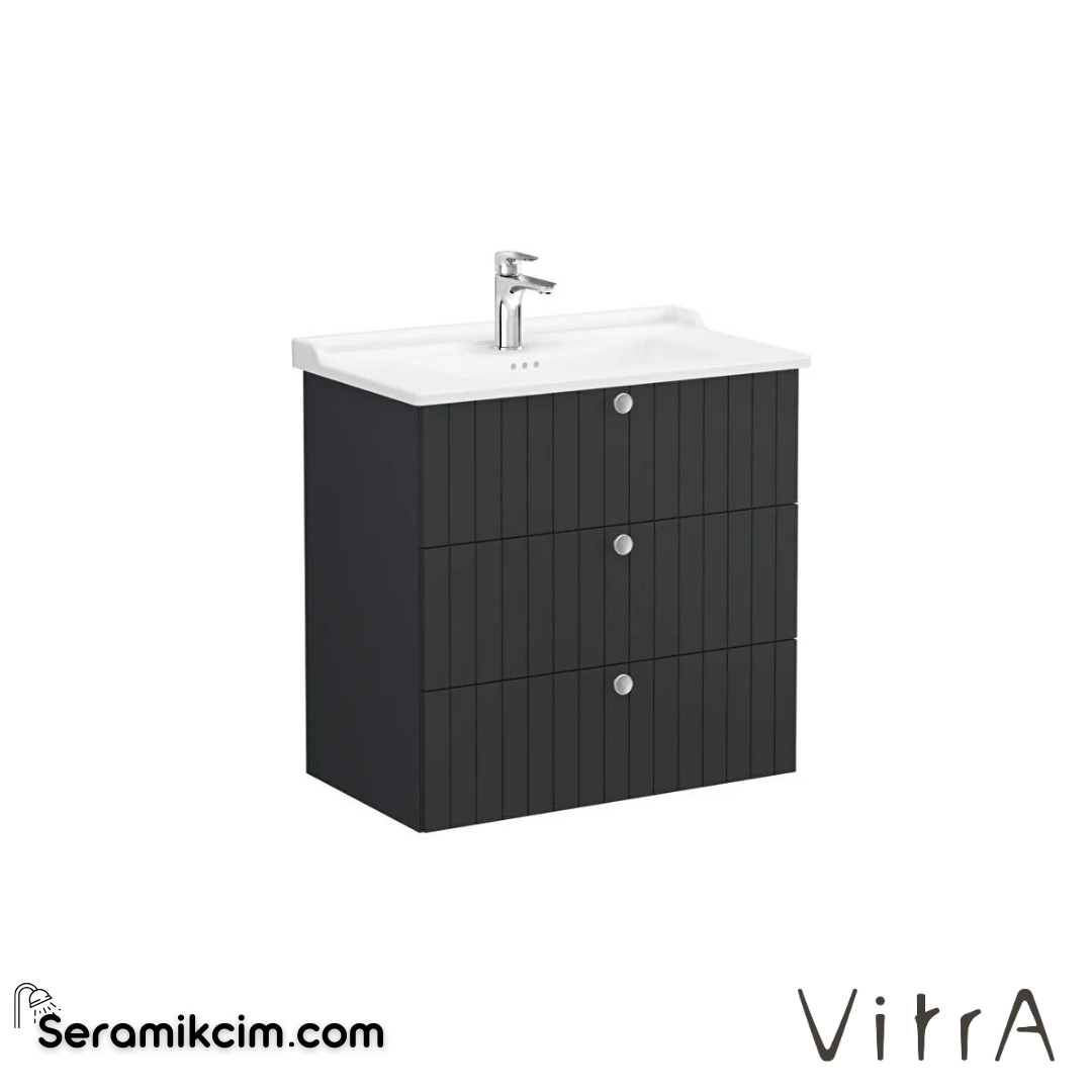 Vitra Root Groove Lavabo Dolabı, Üç Çekmeceli, 80 Cm, Mat Grafit, Klasik Lavabolu - 69510