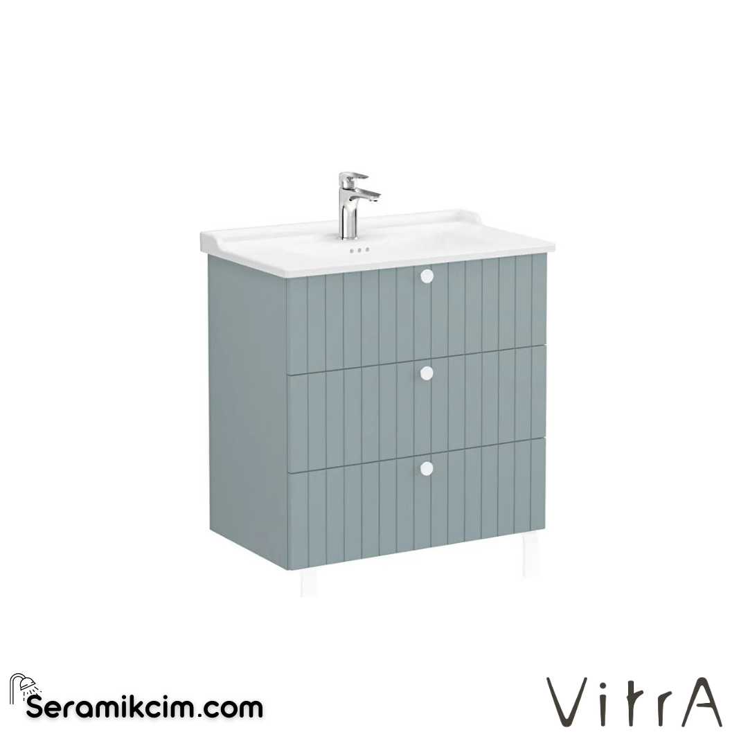 Vitra Root Groove Lavabo Dolabı, Üç Çekmeceli, 80 Cm, Mat Fiyord Yeşili, Klasik Lavabolu - 69509
