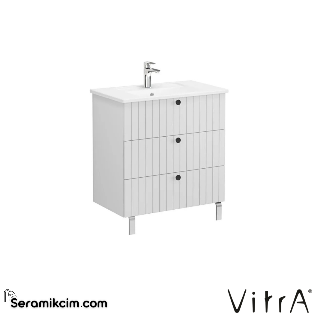 Vitra Root Groove Lavabo Dolabı, Üç Çekmeceli, 80 Cm, Mat Açık Gri, Köşeli Lavabolu - 69493