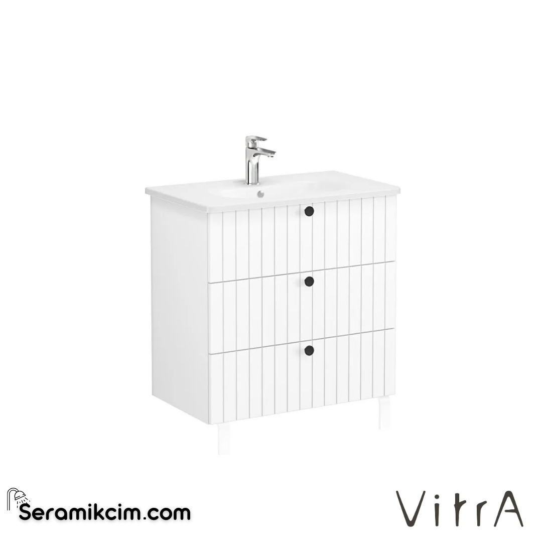 Vitra Root Groove Lavabo Dolabı, Üç Çekmeceli, 80 Cm, Mat Beyaz, Yuvarlak Lavabolu - 69499