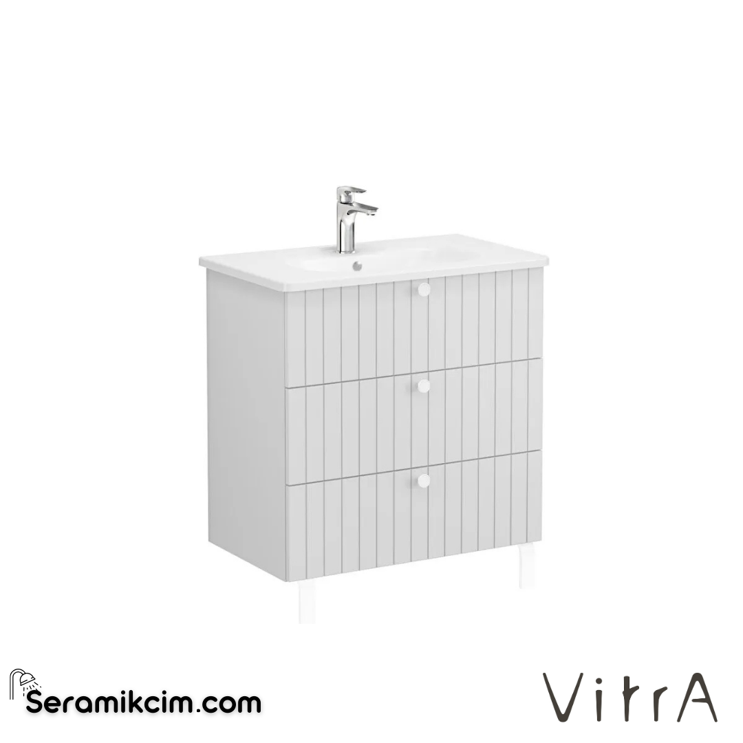 Vitra Root Groove Lavabo Dolabı, Üç Çekmeceli, 80 Cm, Mat Açık Gri, Yuvarlak Lavabolu - 69500