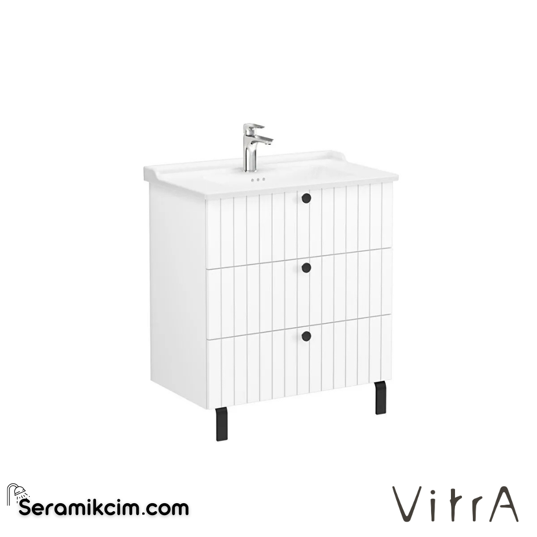 Vitra Root Groove Lavabo Dolabı, Üç Çekmeceli, 80 Cm, Mat Beyaz, Klasik Lavabolu - 69506