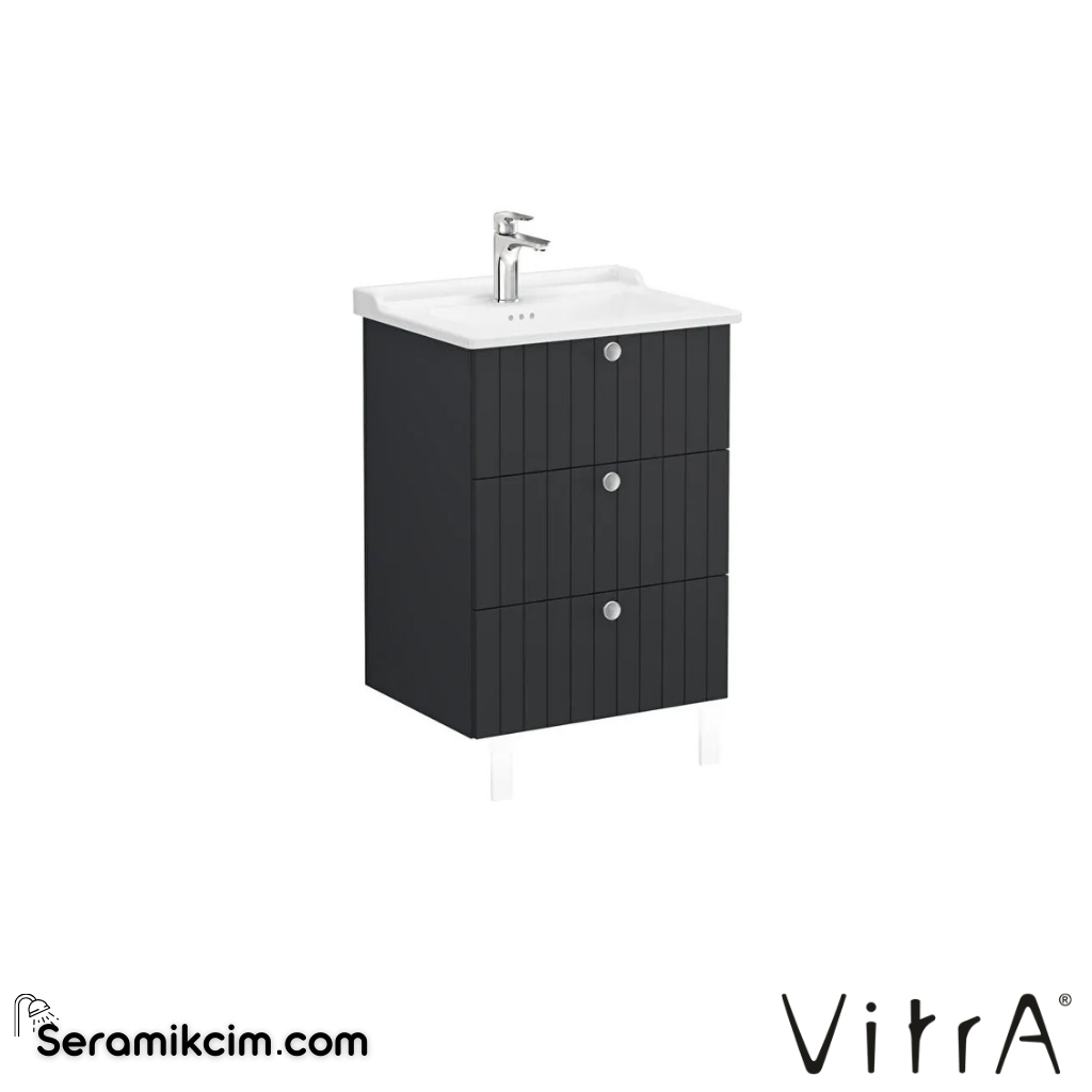 Vitra Root Groove Lavabo Dolabı, Üç Çekmeceli, 60 Cm, Mat Grafit, Klasik Lavabolu - 69489