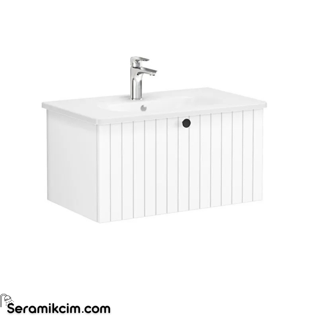 Vitra Root Groove Tek Çekmeceli Lavabo Dolabı, 80 cm, Mat Beyaz (Yuvarlak Lavabo Dahil) 69373