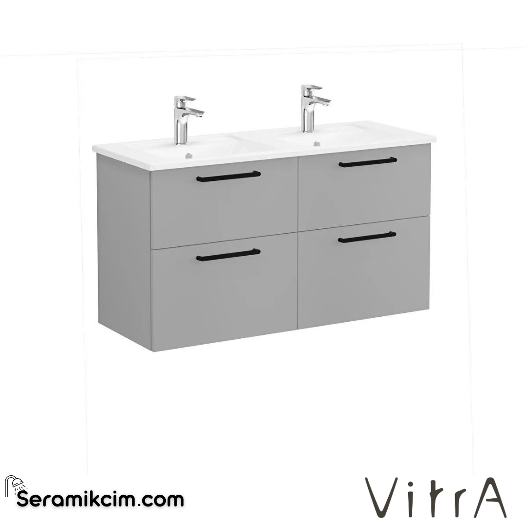 Vitra Root Lavabo Dolabı, Dört Çekmeceli, 120 Cm, Mat Kaya Gri, Köşeli Lavabolu - 68369