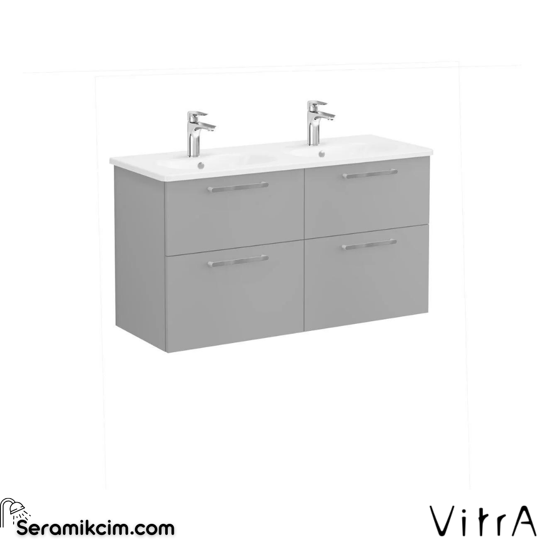 Vitra Root Lavabo Dolabı, Dört Çekmeceli, 120 Cm, Mat Kaya Gri, Yuvarlak Lavabolu