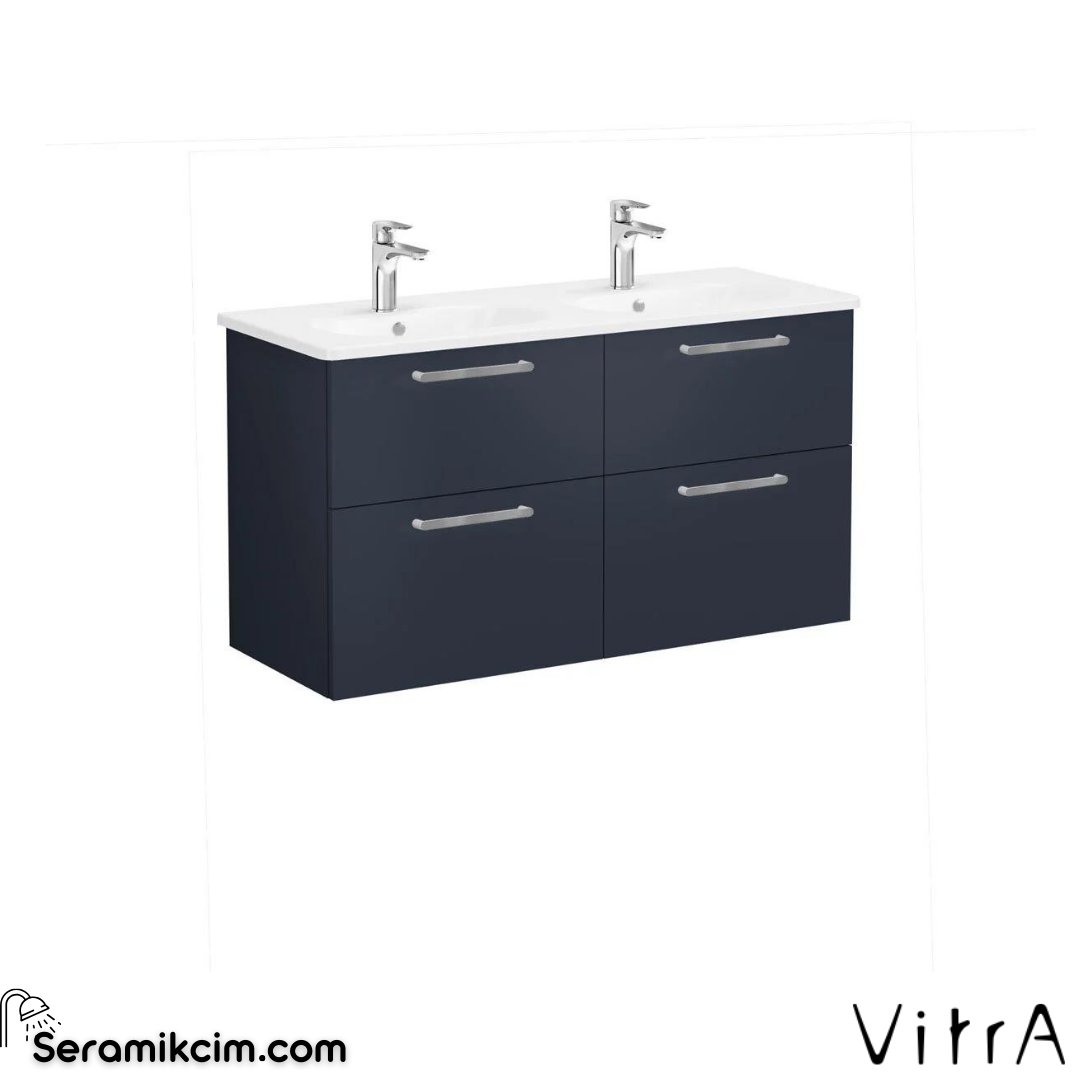 Vitra Root Lavabo Dolabı, Dört Çekmeceli, 120 Cm, Mat Lacivert, Yuvarlak Lavabolu