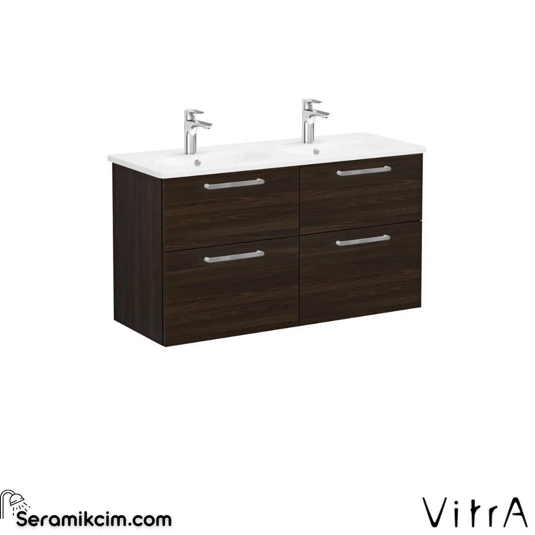 Vitra Root Lavabo Dolabı, Dört Çekmeceli, 120 Cm, Ceviz, Yuvarlak Lavabolu