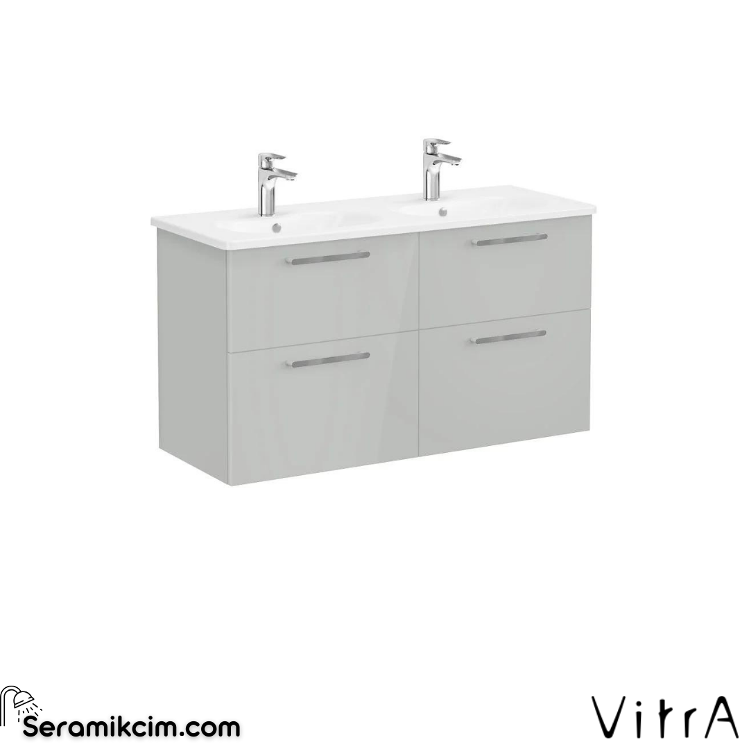 Vitra Root Lavabo Dolabı, Dört Çekmeceli, 120 Cm, Parlak İnci Grisi, Yuvarlak Lavabolu