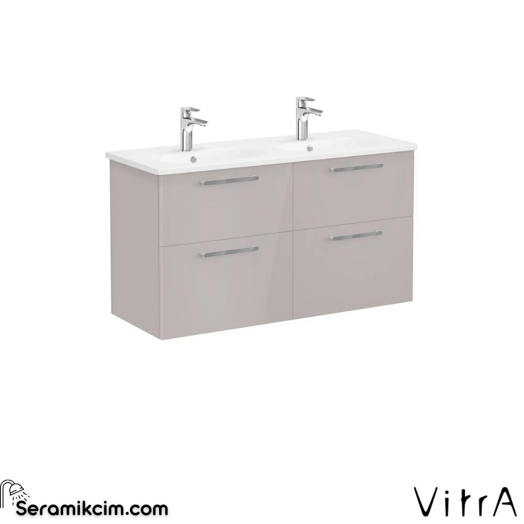 Vitra Root Lavabo Dolabı, Dört Çekmeceli, 120 Cm, Parlak Sahra Beji, Yuvarlak Lavabolu