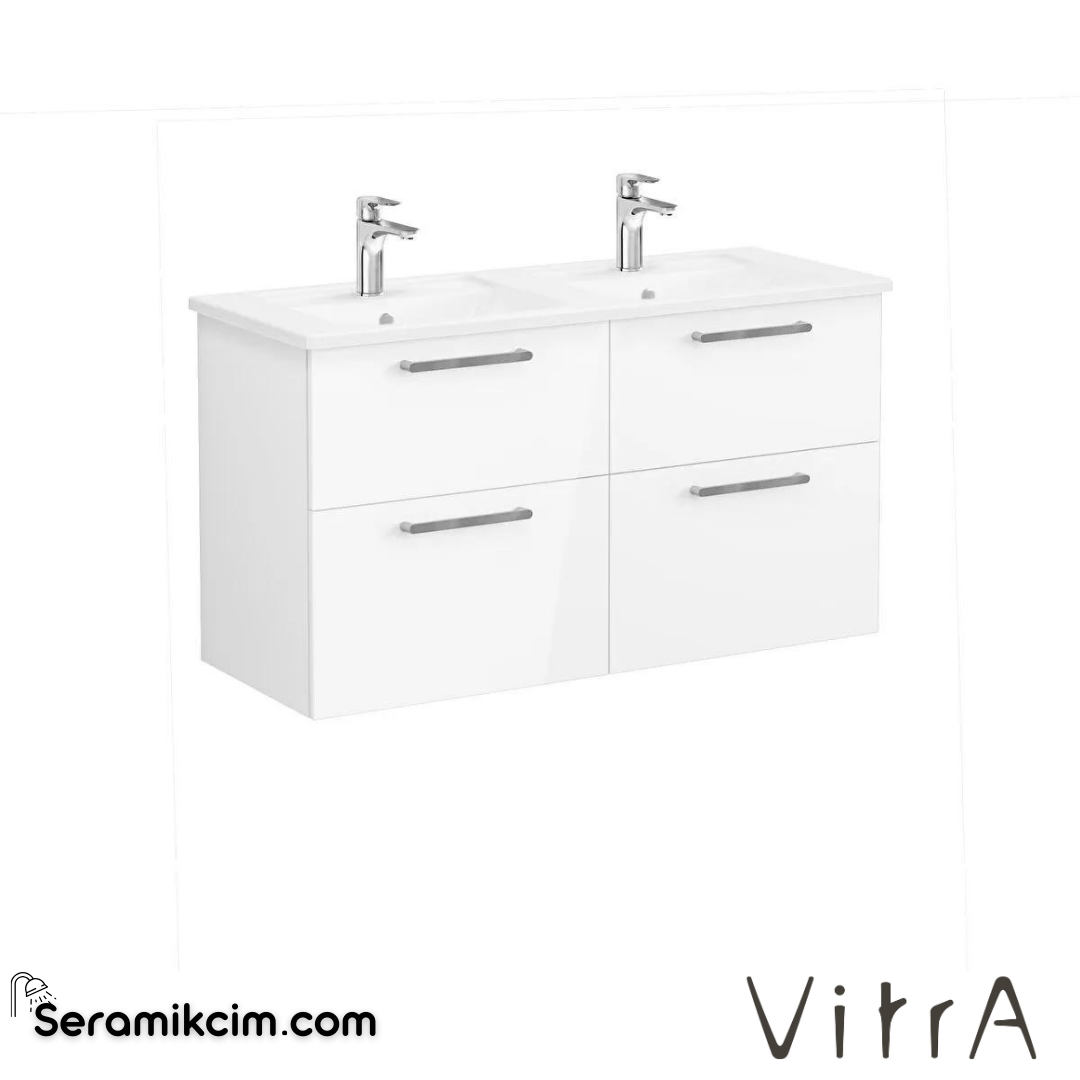 Vitra Root Lavabo Dolabı, Dört Çekmeceli, 120 Cm, Parlak Beyaz, Köşeli Lavabolu - 66282