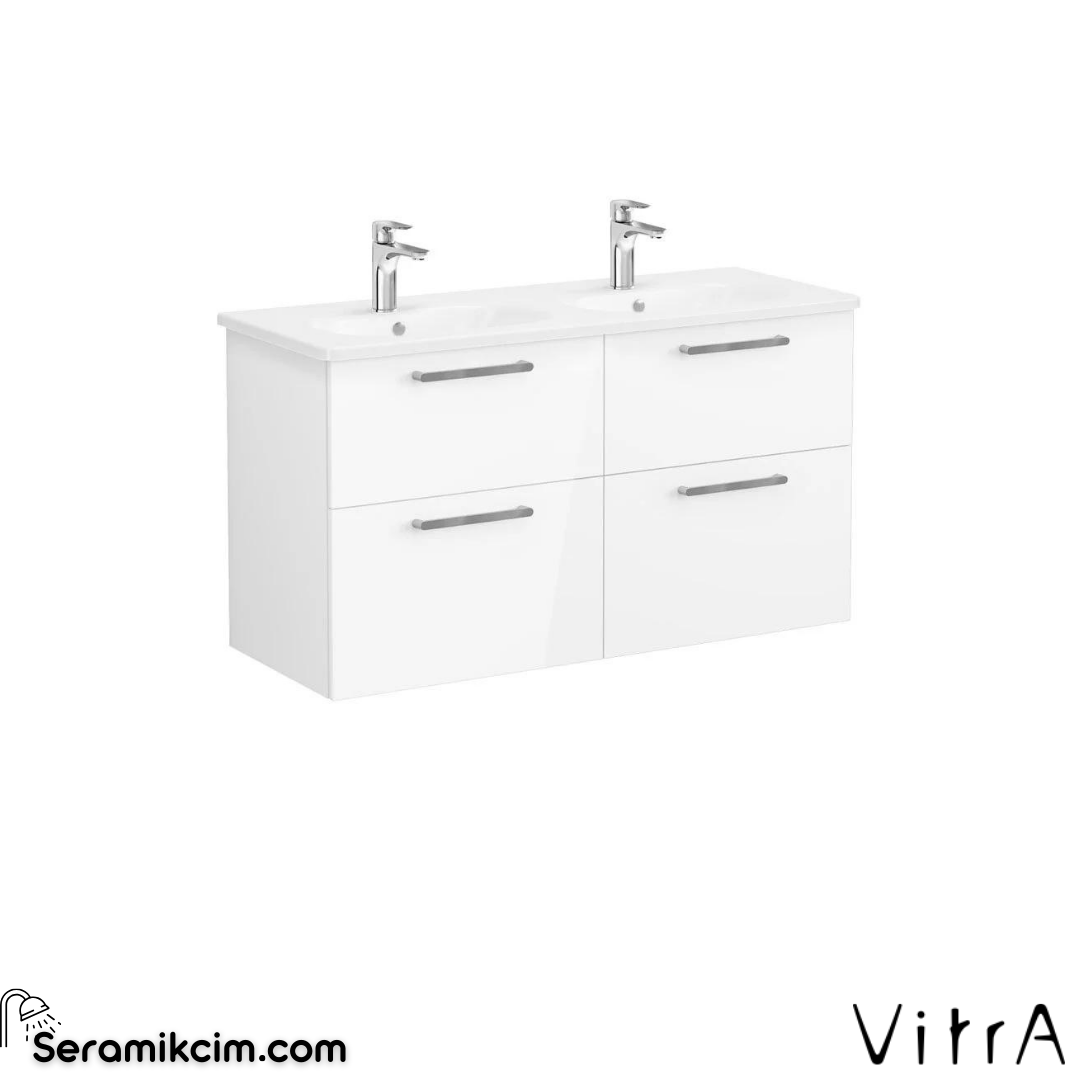 Vitra Root Lavabo Dolabı, Dört Çekmeceli, 120 Cm, Parlak Beyaz, Yuvarlak Lavabolu