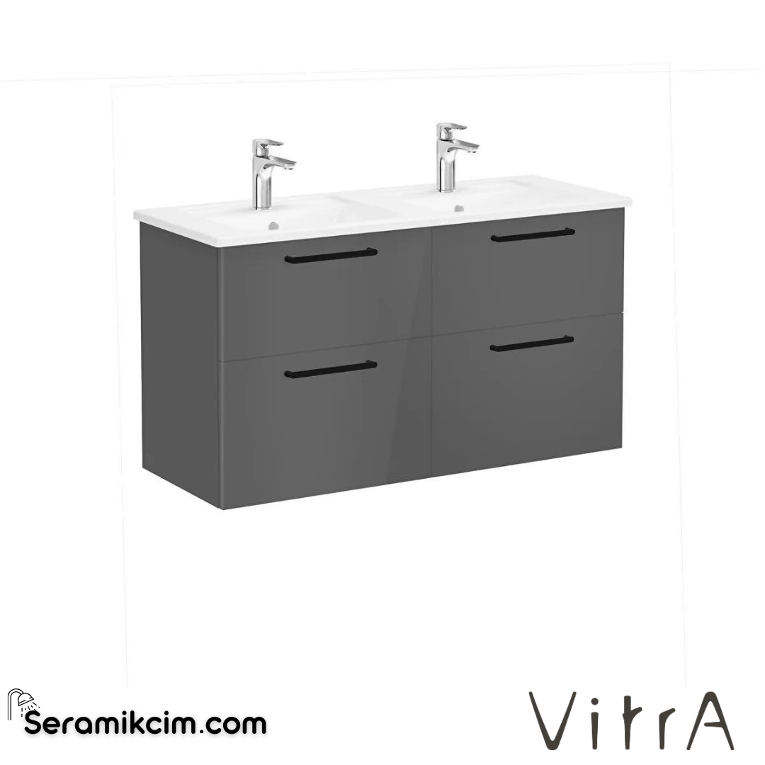 Vitra Root Lavabo Dolabı, Dört Çekmeceli, 120 Cm, Parlak Antrasit, Köşeli Lavabolu - 66280