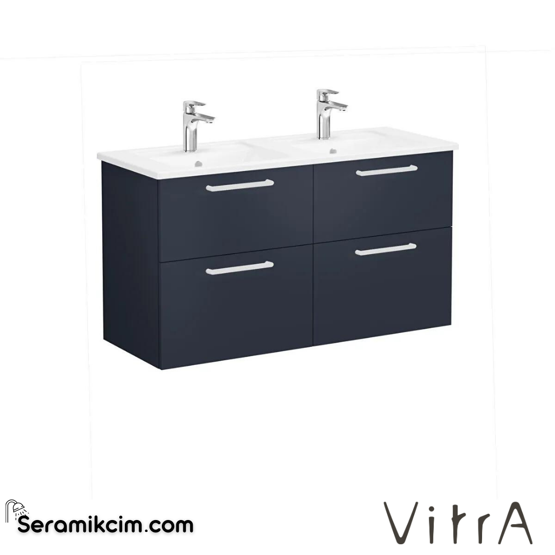 Vitra Root Lavabo Dolabı, Dört Çekmeceli, 120 Cm, Mat Lacivert, Köşeli Lavabolu - 68371