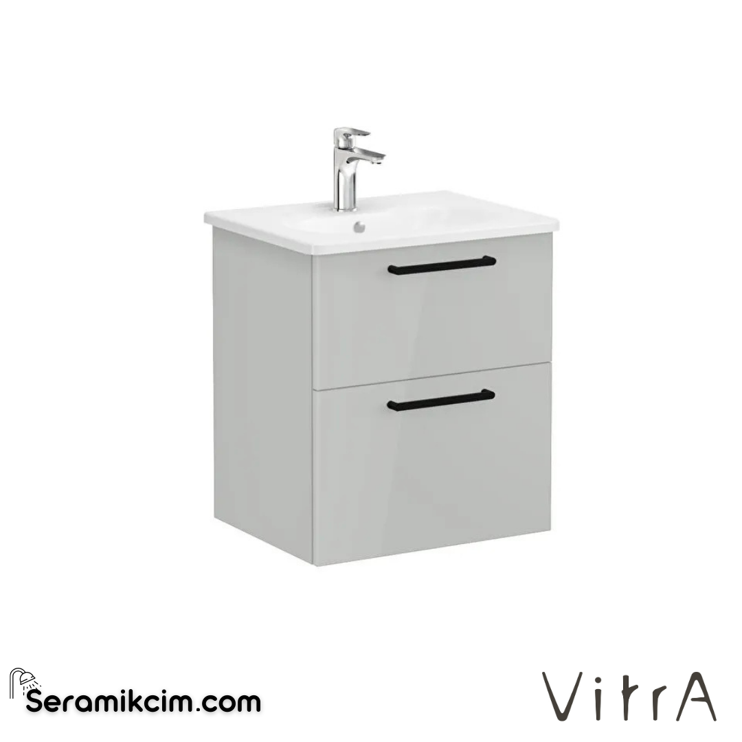 Vitra Root Lavabo Dolabı, İki Çekmeceli, 60 Cm, Parlak İnci Grisi, Yuvarlak Lavabolu - 66299