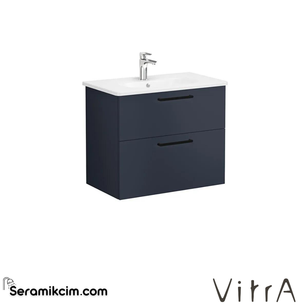 Vitra Root Lavabo Dolabı, İki Çekmeceli, 80 Cm, Mat Lacivert, Yuvarlak Lavabolu - 68291