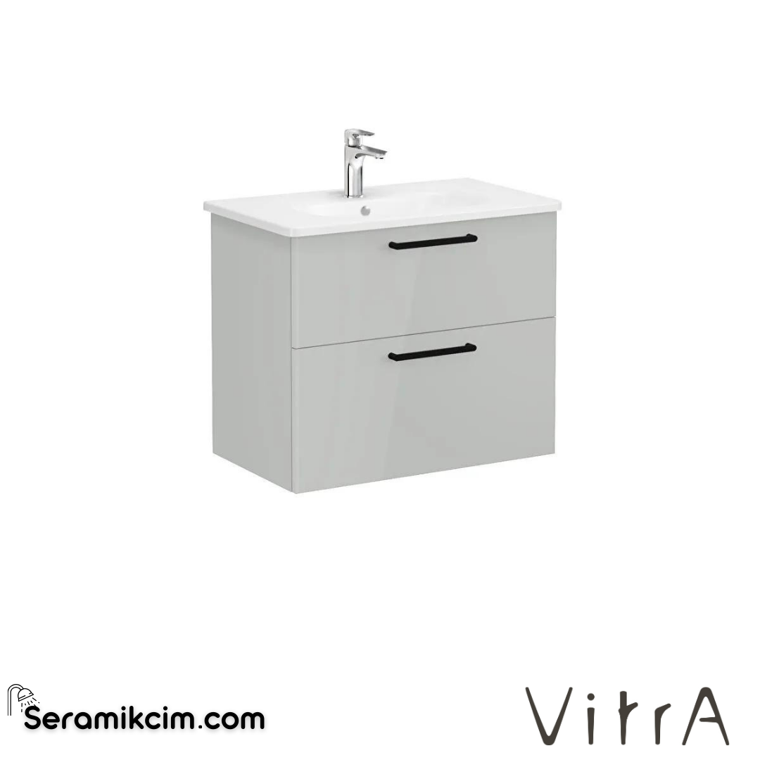 Vitra Root Lavabo Dolabı, İki Çekmeceli, 80 Cm, Parlak İnci Grisi, Yuvarlak Lavabolu - 66311