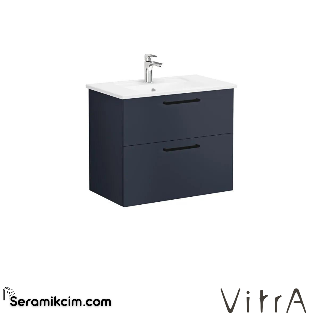 Vitra Root Lavabo Dolabı, İki Çekmeceli, 80 Cm, Mat Lacivert, Köşeli Lavabolu - 68287