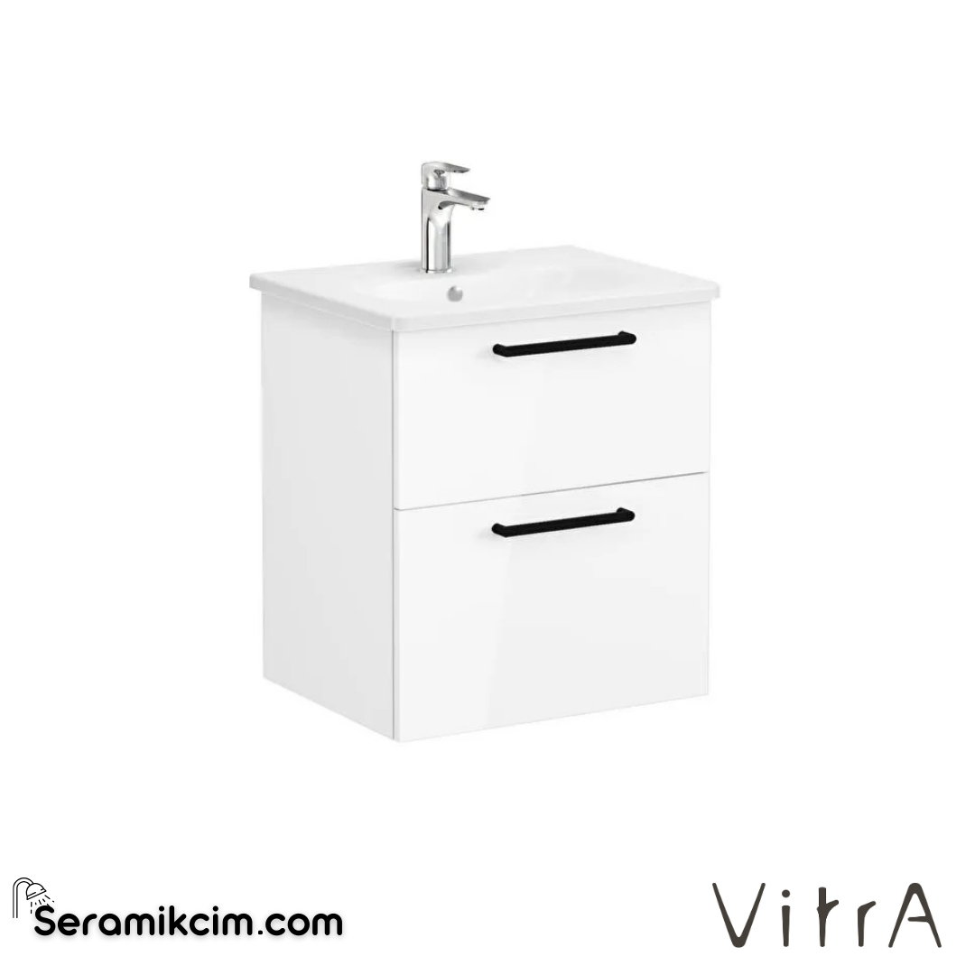 Vitra Root Lavabo Dolabı, İki Çekmeceli, 60 Cm, Parlak Beyaz, Yuvarlak Lavabolu - 66295