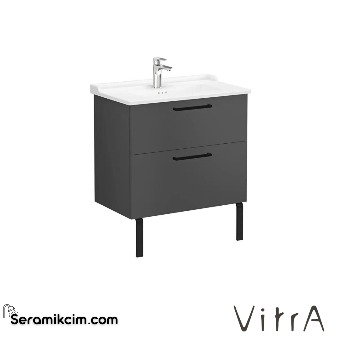 Vitra Root Lavabo Dolabı, İki Çekmeceli, 80 Cm, Mat Fırtına Gri, Klasik Lavabolu - 68298