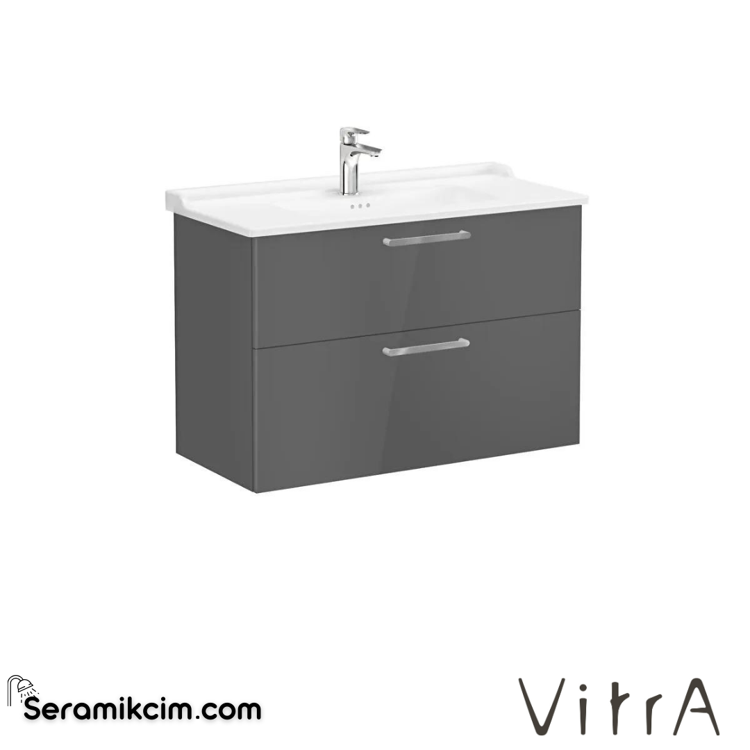Vitra Root Lavabo Dolabı, İki Çekmeceli, 100 Cm, Parlak Antrasit, Klasik Lavabolu - 68325
