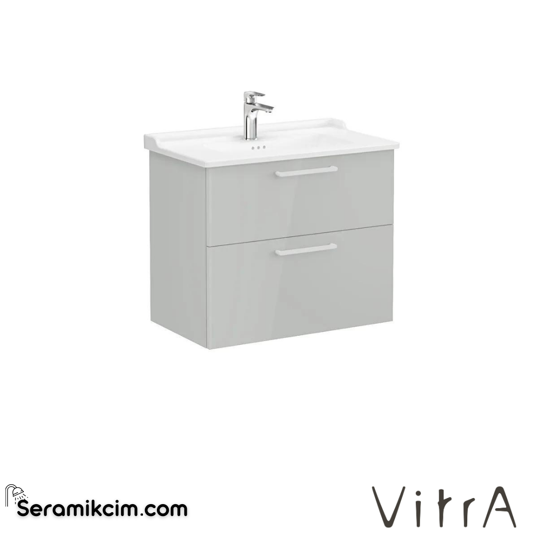Vitra Root Lavabo Dolabı, İki Çekmeceli, 80 Cm, Parlak İnci Grisi, Klasik Lavabolu - 68294