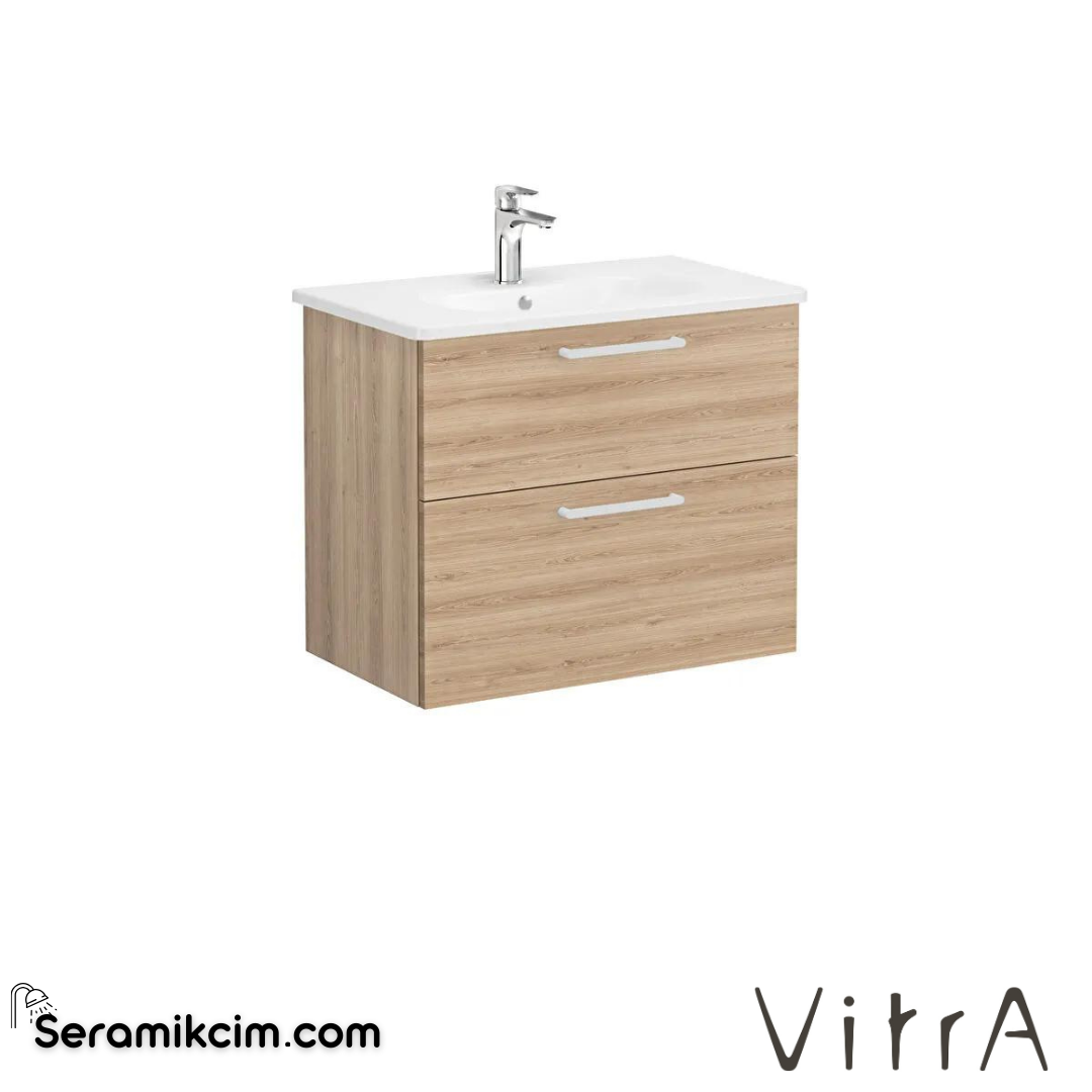 Vitra Root Lavabo Dolabı, İki Çekmeceli, 80 Cm, Doğal Meşe, Yuvarlak Lavabolu - 66303