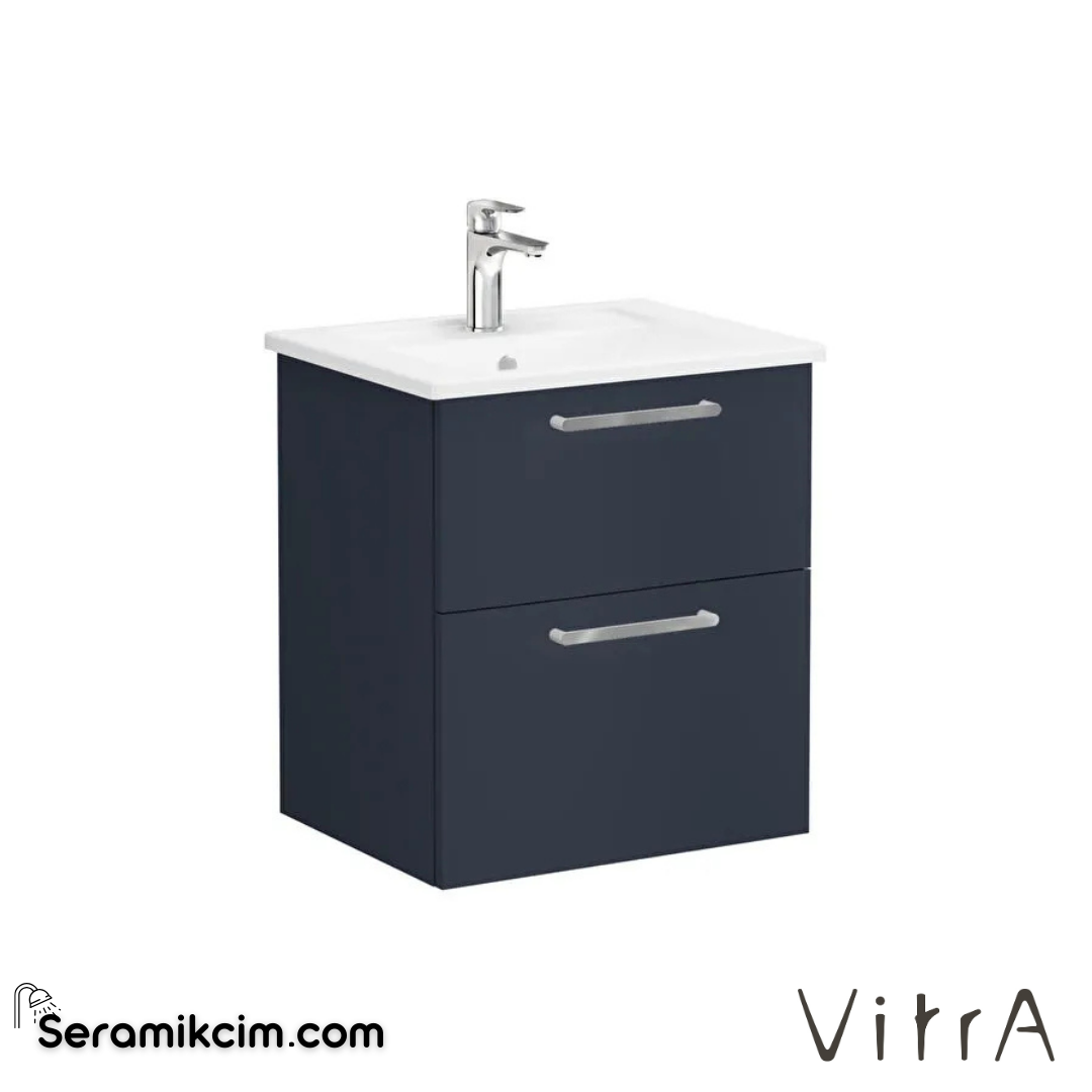Vitra Root Lavabo Dolabı, İki Çekmeceli, 60 Cm, Mat Lacivert, Köşeli Lavabolu - 68270