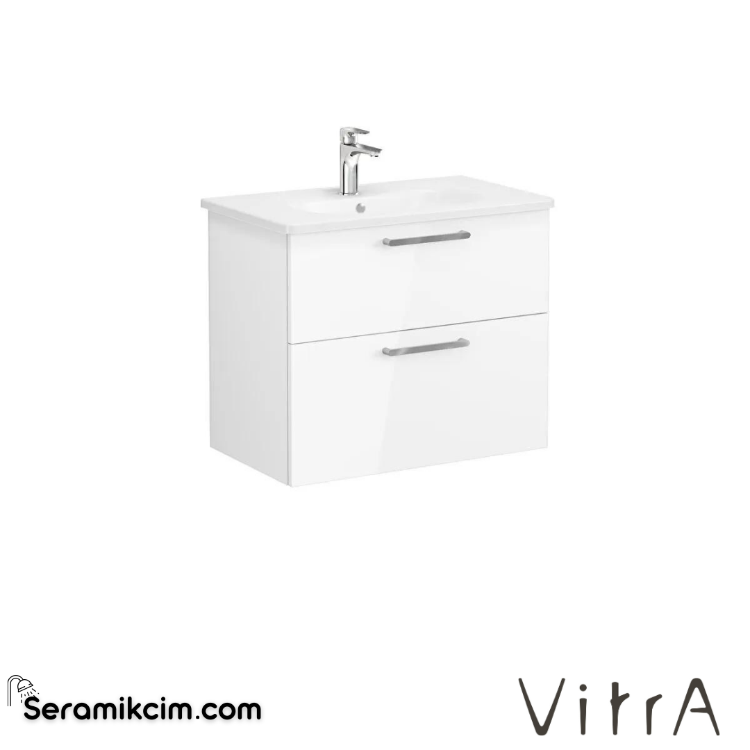 Vitra Root Lavabo Dolabı, İki Çekmeceli, 80 Cm, Parlak Beyaz, Yuvarlak Lavabolu - 66307