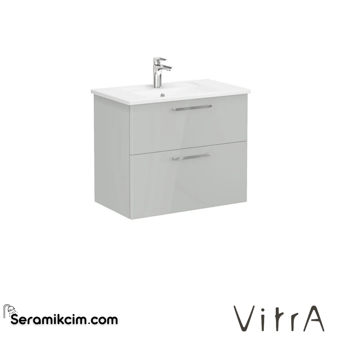 Vitra Root Lavabo Dolabı, İki Çekmeceli, 80 Cm, Parlak İnci Grisi, Köşeli Lavabolu - 66310
