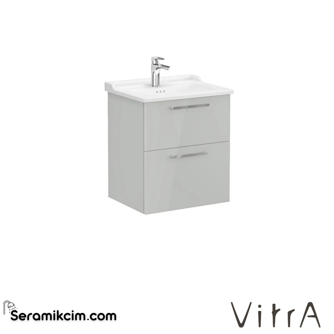 Vitra Root Lavabo Dolabı, İki Çekmeceli, 60 Cm, Parlak İnci Grisi, Klasik Lavabolu - 68276
