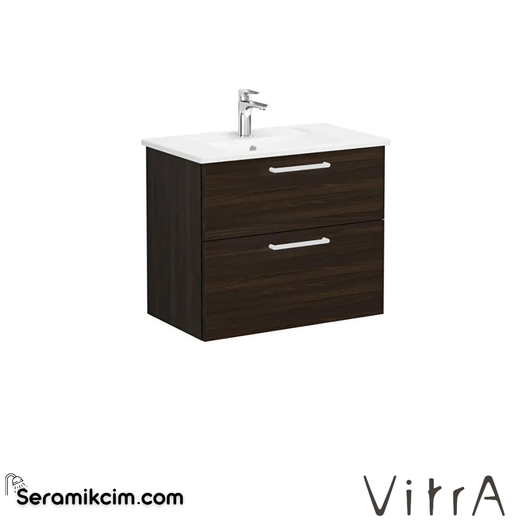 Vitra Root Lavabo Dolabı, İki Çekmeceli, 80 Cm, Ceviz, Köşeli Lavabolu - 66300