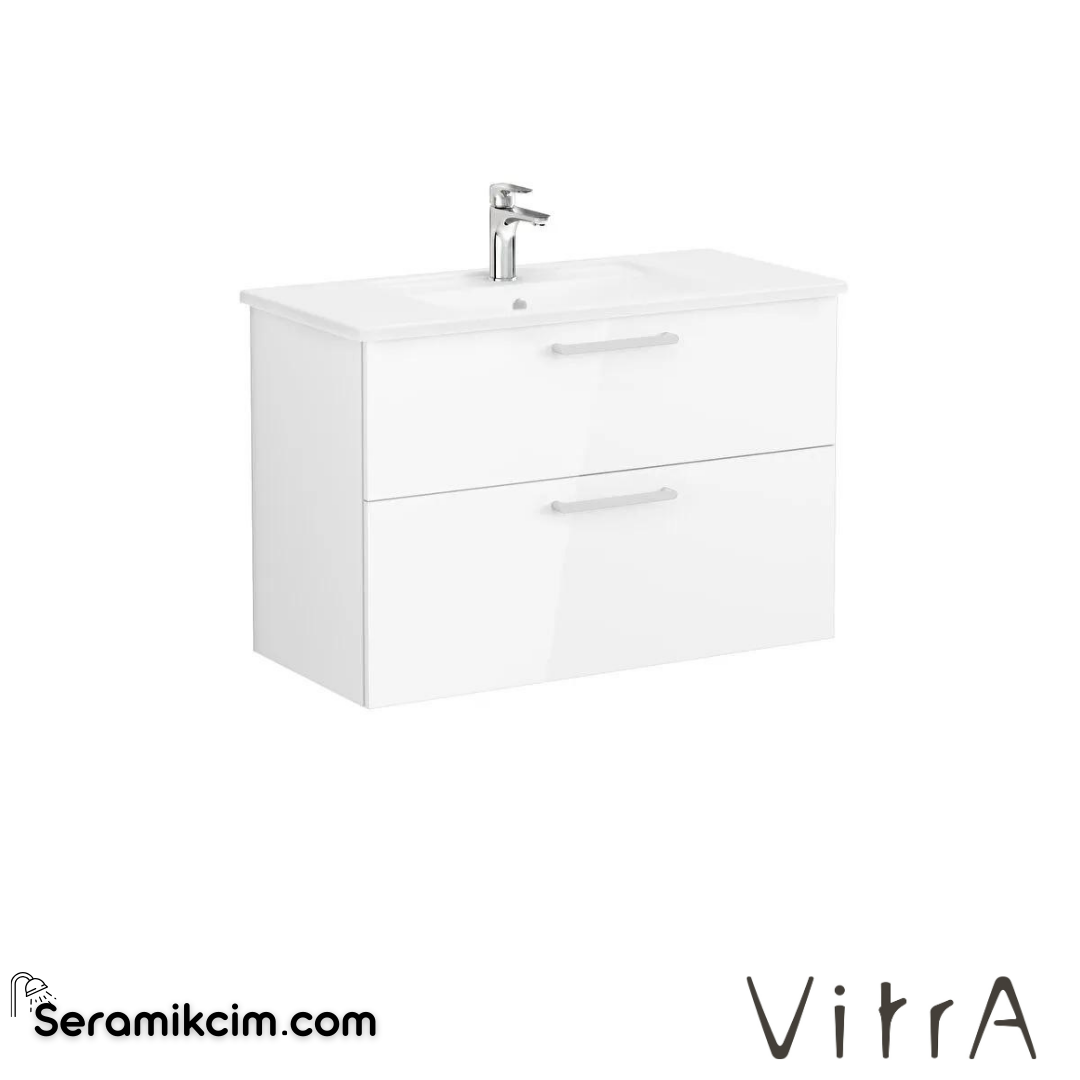 Vitra Root Lavabo Dolabı, İki Çekmeceli, 100 Cm, Parlak Beyaz, Köşeli Lavabolu - 68303