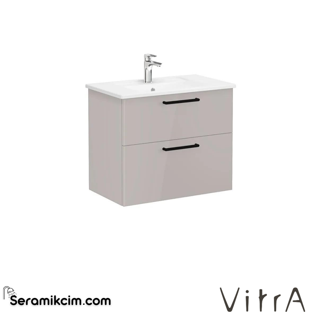 Vitra Root Lavabo Dolabı, İki Çekmeceli, 80 Cm, Parlak Sahra Beji, Köşeli Lavabolu - 66308